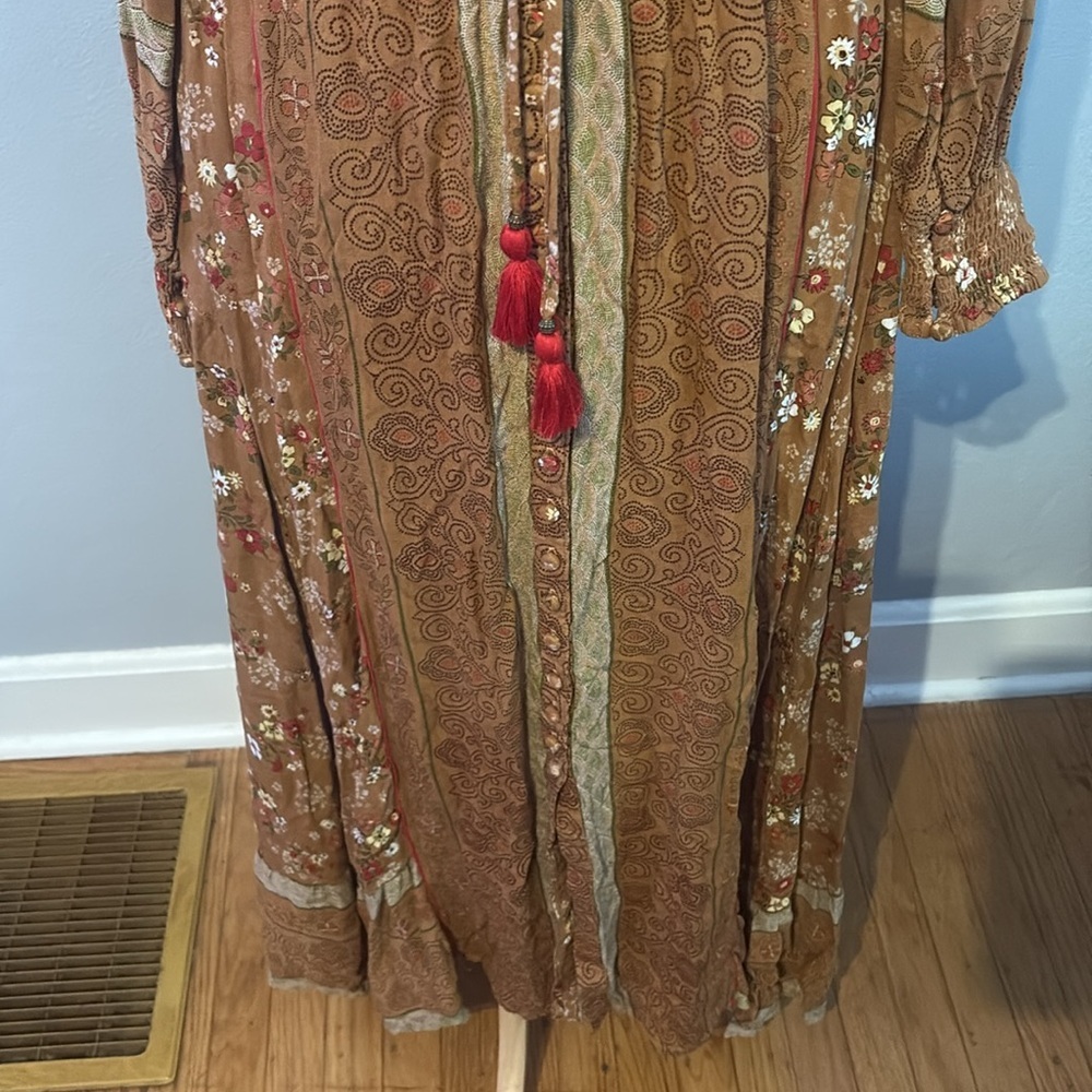 Tulle & Batiste Grace Maxi Dress Button Front Elastic Waist Terracotta Small - Picture 7 of 13